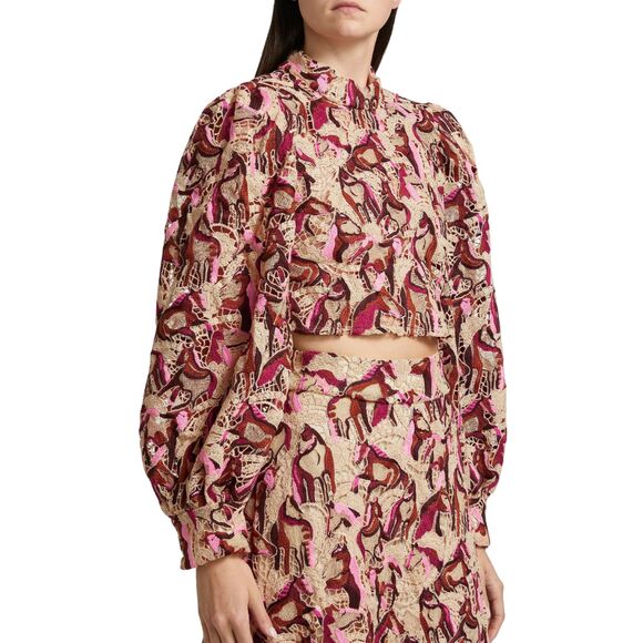 Farm Rio NWT Embroidered Horses Guipure-Lace Blouse - Picture 2 of 15